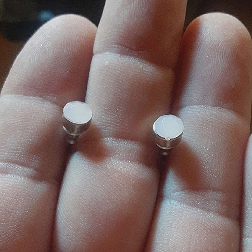 Elegant Silver Tone And Pink Stud Earrings